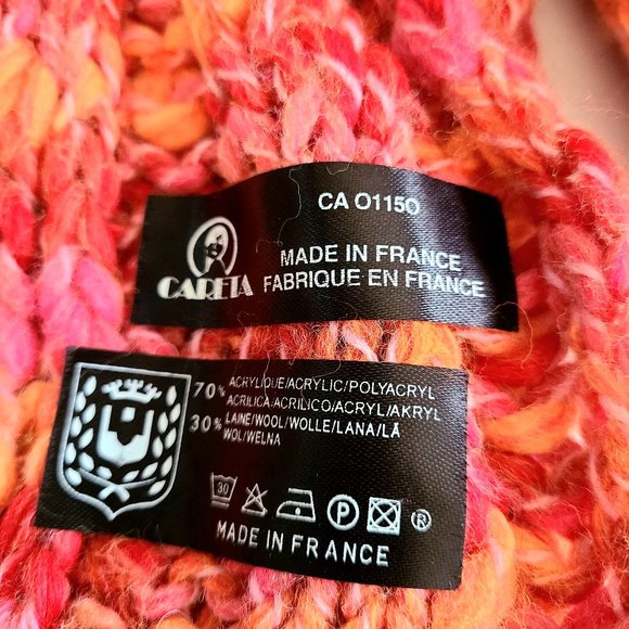 Orange and pink Careta knitted scarf. Made in France. - Picture 5 of 5